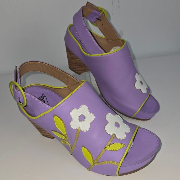 John Fluevog Christy Low Rules Floral Slingback Purple Green Sandal 6.5 w/Box - Picture 5 of 13